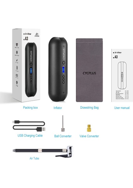 Siyah Stil Cycplus Mini Bisiklet El Pompası Elektrikli Akıllı Hava Şişirme Yüksek Basınçlı Bisiklet Bisiklet Aksesuarları Ayak Topu Araba Mtb Lastikleri (Yurt Dışından)