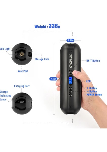 Siyah Stil Cycplus Mini Bisiklet El Pompası Elektrikli Akıllı Hava Şişirme Yüksek Basınçlı Bisiklet Bisiklet Aksesuarları Ayak Topu Araba Mtb Lastikleri (Yurt Dışından)