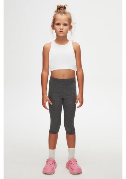Koyu Gri Basic Kız Çocuk Diz Altı Tayt Kapri