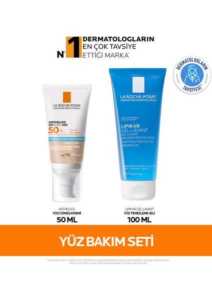Hassas Ciltler İçin Güneş Bakım Seti: Anthelios Renkli Yüz Güneş Kremi & Lipikar Gel Yüz Temizleme Jeli