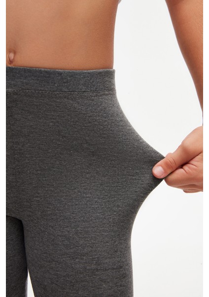 Koyu Gri Basic Kız Çocuk Diz Altı Tayt Kapri modelleri