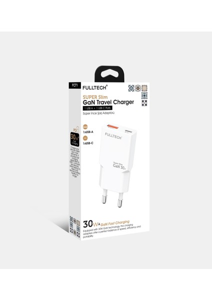 30W Ultra Ince Hızlı Şarj Cihazı Gan Teknolojisi,usb-A+Usb-C Port Çıkış
