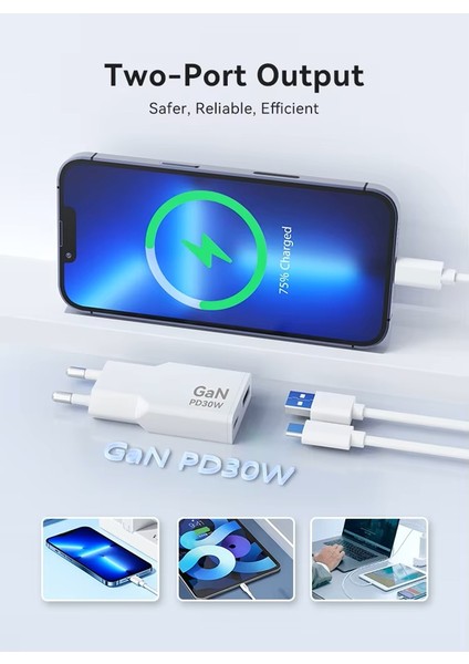 30W Ultra Ince Hızlı Şarj Cihazı Gan Teknolojisi,usb-A+Usb-C Port Çıkış