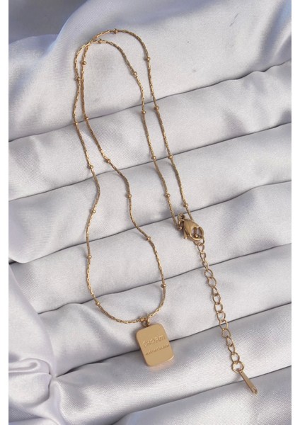 316 L Çelik Gold Renk Kare Charm Model Kolye