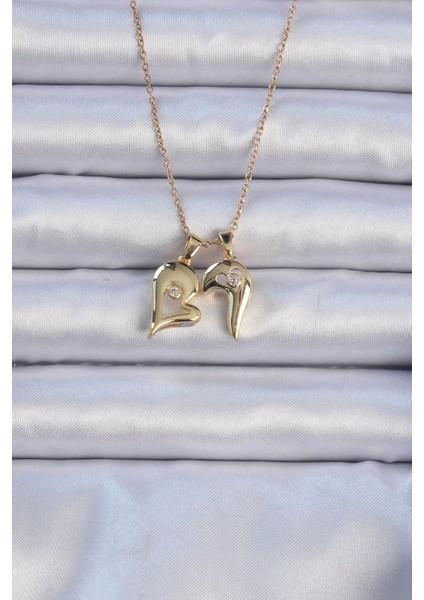 316 L Çelik Zincir Altın Renk Zirkon Taşlı Mıknatıslı Kalp Kolye modelleri