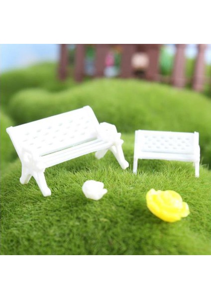 Mini Beyaz Bank Dollhouse Sandalyeler Moss Dekor Bahçe Mikro Peyzaj Aksesuarları (Yurt Dışından)