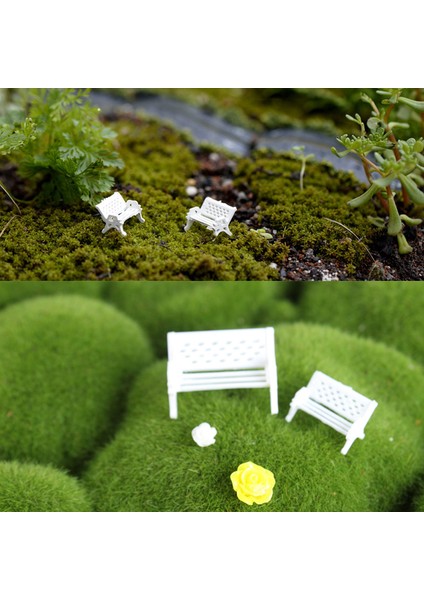 Mini Beyaz Bank Dollhouse Sandalyeler Moss Dekor Bahçe Mikro Peyzaj Aksesuarları (Yurt Dışından)