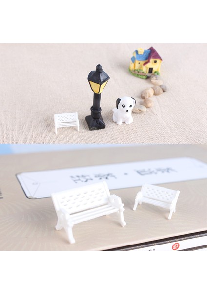 Mini Beyaz Bank Dollhouse Sandalyeler Moss Dekor Bahçe Mikro Peyzaj Aksesuarları (Yurt Dışından)