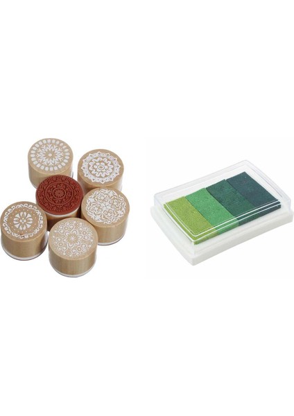 Inkpad Craft Çok Degrade Yeşil 4 x Renkli Mürekkep Damga Pedi Yağ Bazlı 6 Çeşitli Ahşap Lastik Damga (Yurt Dışından)