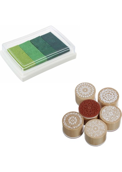 Inkpad Craft Çok Degrade Yeşil 4 x Renkli Mürekkep Damga Pedi Yağ Bazlı 6 Çeşitli Ahşap Lastik Damga (Yurt Dışından)