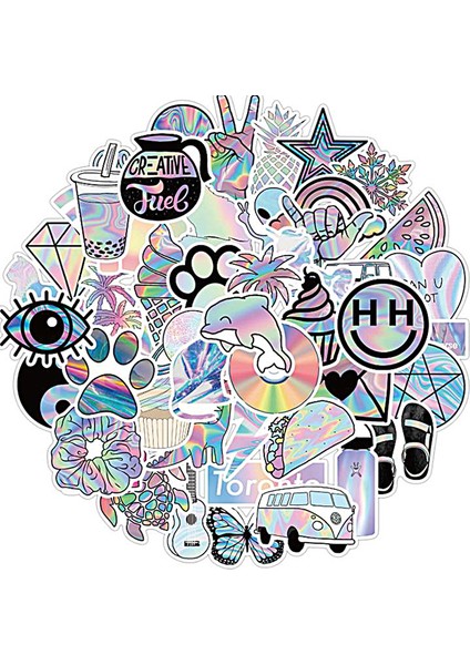 50 Adet Holografik Lazer Tarzı Çıkartmalar Gitar Bavul Kask Graffiti Etiket (Yurt Dışından)