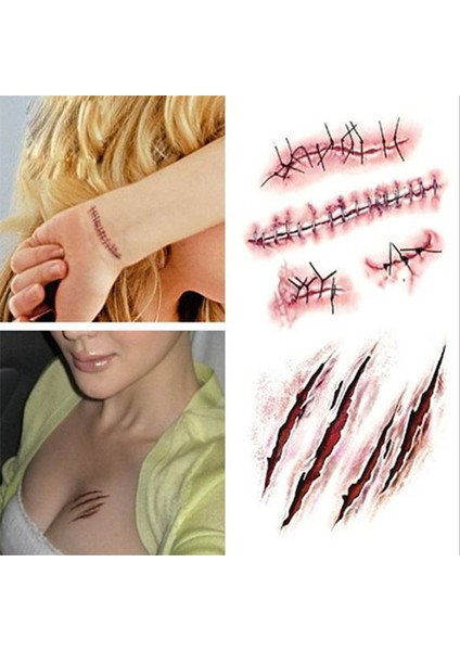 Lowsol Korku Gerçekçi Kanlı Yara Dikiş Yara Kabuğu Su Geçirmez Geçici Attoo Etiket Vücut Sanatı Çıkartmalar Cadılar Bayramı Masquerade Prank Makyaj Sahne RC2251 10.56CM (Yurt Dışından)