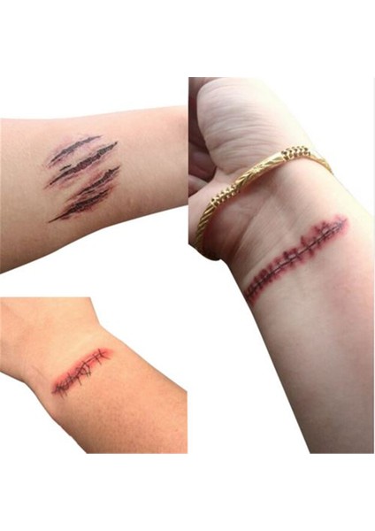 Lowsol Korku Gerçekçi Kanlı Yara Dikiş Yara Kabuğu Su Geçirmez Geçici Attoo Etiket Vücut Sanatı Çıkartmalar Cadılar Bayramı Masquerade Prank Makyaj Sahne RC2251 10.56CM (Yurt Dışından)