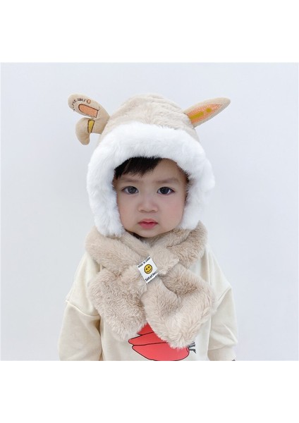 1-5y Kış Sıcak Çocuk Eşarp Şapka Bağlantı Seti Erkek Kız Sevimli Karikatür Yumuşak Peluş Çocuklar Bebe Şapka Caps Susturucular Cı (Yurt Dışından)