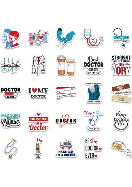 50 Adet Sevimli Profesyonel Doktor Iskelet Graffiti Etiket Bavul Dizüstü Çıkartması Podazz (Yurt Dışından)