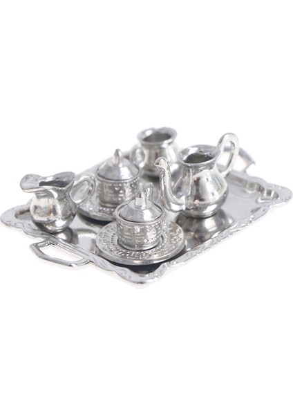 10 Adet 1/12 Dollhouse Minyatür Gümüş Metal Çay Kahve Tepsisi Sofra Seti (Yurt Dışından)