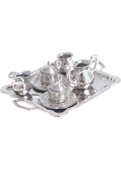 10 Adet 1/12 Dollhouse Minyatür Gümüş Metal Çay Kahve Tepsisi Sofra Seti (Yurt Dışından)