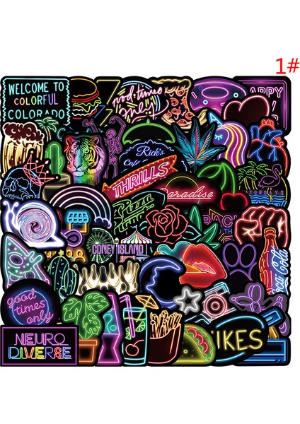 50 Adet Karikatür Neon Işık Graffiti Çıkartmalar Araba Gitar Bavul Dizüstü Çıkartması (Yurt Dışından)