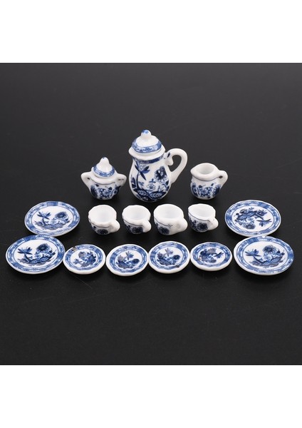 1/12TH Yemek Gereçleri Çin Seramik Çay Seti Bebek Evi Minyatürleri Mavi Çiçek (Yurt Dışından) modelleri