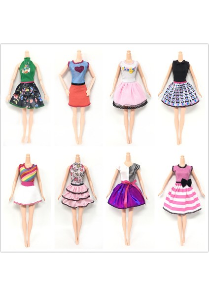 Yfashion Doll'un Moda Kıyafet Seti Günlük Tek Parça Elbise Bebek Stili Rastgele Stil: Bir Set Için 8 Adet Yükseklik: 29CM (Yurt Dışından)