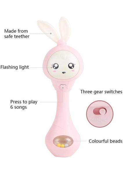 LED Müzik Yanıp Sönen Bebek Çıngıraklar Diş Kaşıyıcınız Çıngırak Oyuncak El Bells Sevimli Tavşan El Bells Yenidoğan Bebek Erken Eğitici Oyuncaklar (Yurt Dışından) fırsatları