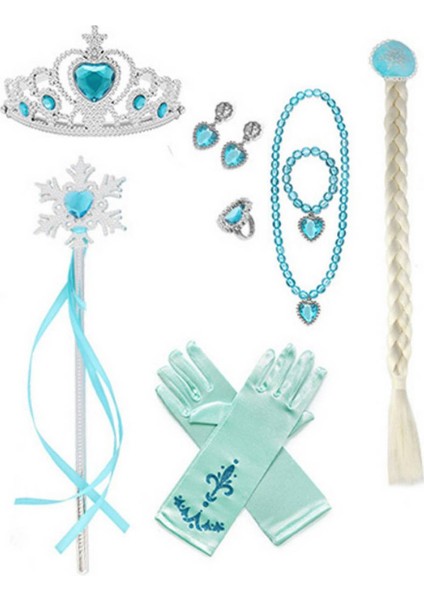 ・ Bestgo・'elsa Prenses Giydirme Kostüm Aksesuarları Elsa Taç Scepter Kolye Küpe Eldiven 8 Takım (Yurt Dışından)