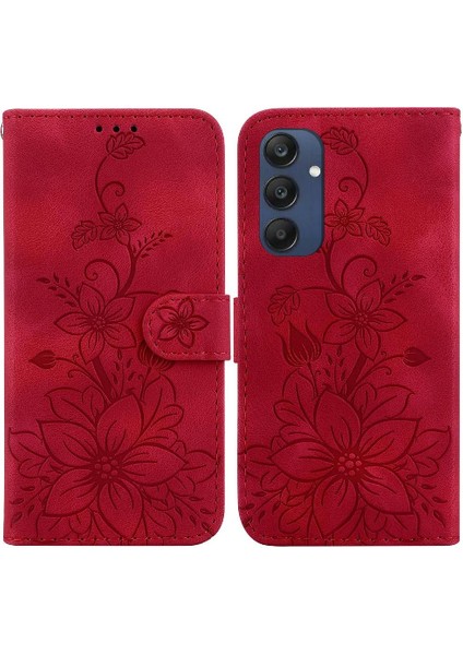 Samsung Galaxy M35 Kickstand Manyetik Kabartmalı Zambak Cüzdan Için Flip Case (Yurt Dışından)