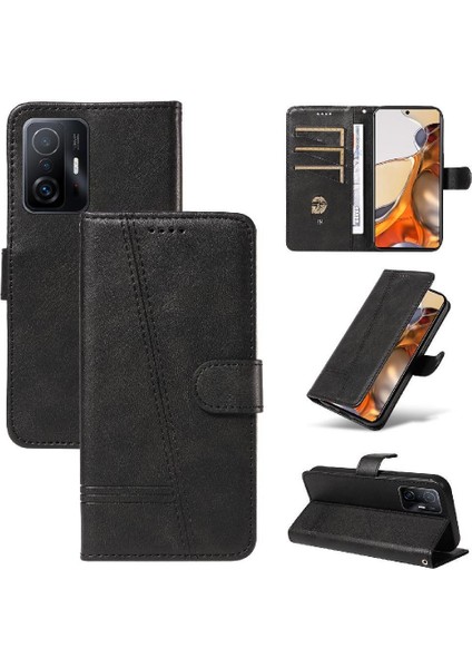 Xiaomi 11T/11T Pro Için Filp Durumda Ayrılabilir Siyah Bilezik Preslenmiş Pu Kılıf (Yurt Dışından)