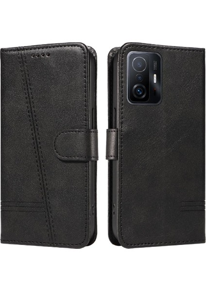 Xiaomi 11T/11T Pro Için Filp Durumda Ayrılabilir Siyah Bilezik Preslenmiş Pu Kılıf (Yurt Dışından)