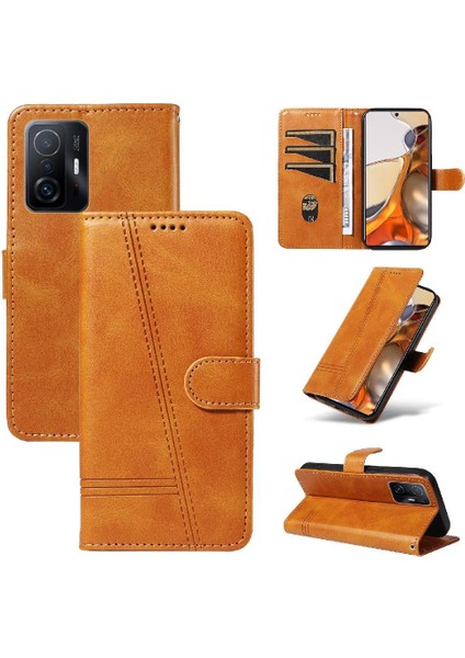 Xiaomi 11T/11T Pro Için Filp Durumda Ayrılabilir Siyah Bilezik Preslenmiş Pu Kılıf (Yurt Dışından)