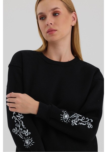 Kadın Oversize Baskılı Sweatshirt