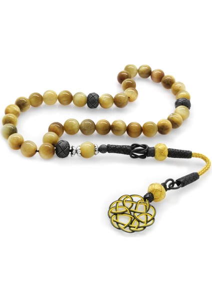 1000 Ayar Gümüş Kazaz Püsküllü Küre Kesim Renkli Kaplangözü Doğaltaş Tesbih