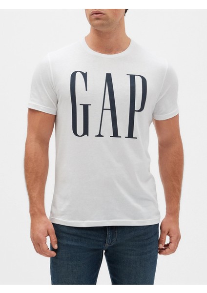 Erkek Beyaz Gap Logo Kısa Kollu T-Shirt