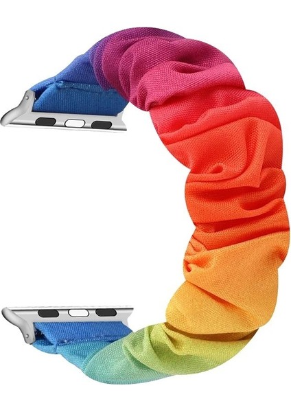 Apple Watch 3/4/5/6 Elastik Gökkuşağı Tasarım Kordon Kayış 42mm - 44mm, 38 mm - 40 mm