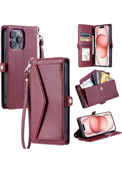 Cüzdan Crossbody Durumda IPhone 13 Pro Max Rfıd Engelleme Fermuar Faturaları (Yurt Dışından)