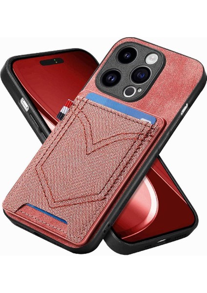 IPhone 15 Için Kılıf Pro Max Kot Cep Tasarım Crad Yuvası Manyetik Araba (Yurt Dışından)