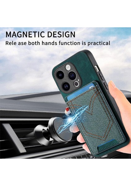 IPhone 15 Için Kılıf Pro Crad Yuvası Manyetik Araç Montaj Kot Cep Tasarımı (Yurt Dışından)