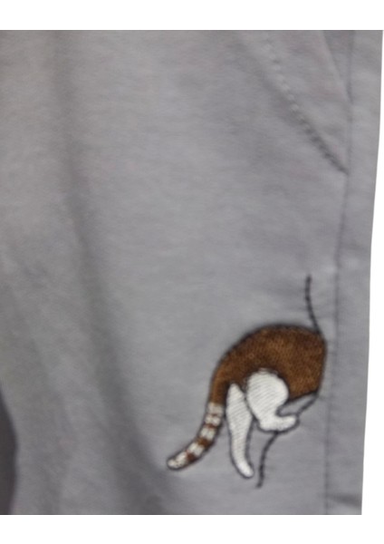 Kedi Nakışlı Tek Alt