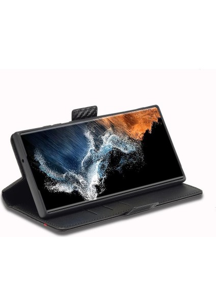 Kart Tutucu Kickstand Deri ile Samsung Galaxy S24 Ultra 5g Için Kılıf (Yurt Dışından)