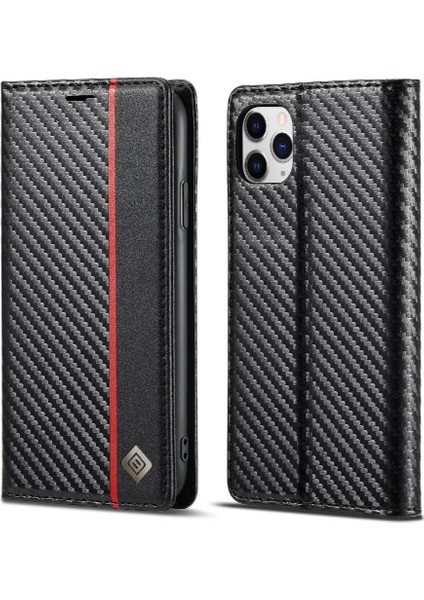 IPhone 11 Için Kılıf Pro Max Manyetik Karbon Fiber Kart Ekleme Deri (Yurt Dışından)
