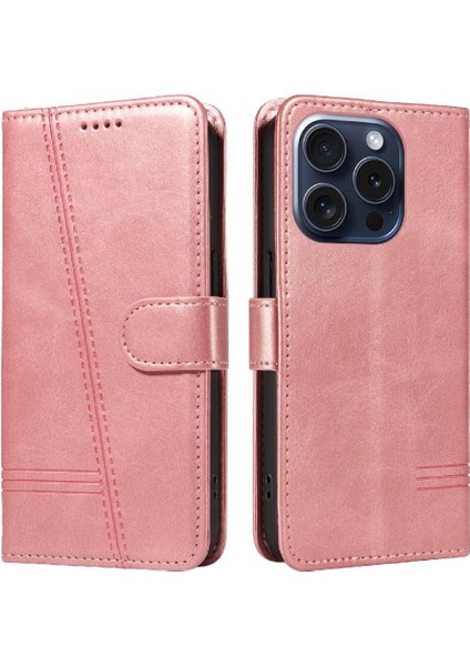 Kredi Kartı Yuvası ile IPhone 15 Pro Için Filp Durumda Preslenmiş Pu Deri Telefon (Yurt Dışından)
