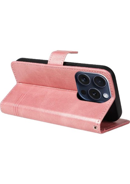 Kredi Kartı Yuvası ile IPhone 15 Pro Için Filp Durumda Preslenmiş Pu Deri Telefon (Yurt Dışından)