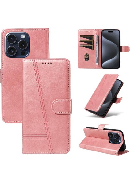 Kredi Kartı Yuvası ile IPhone 15 Pro Için Filp Durumda Preslenmiş Pu Deri Telefon (Yurt Dışından)