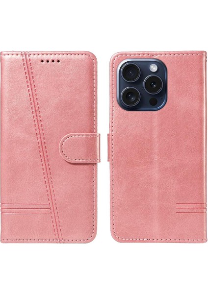 Kredi Kartı Yuvası ile IPhone 15 Pro Için Filp Durumda Preslenmiş Pu Deri Telefon (Yurt Dışından)