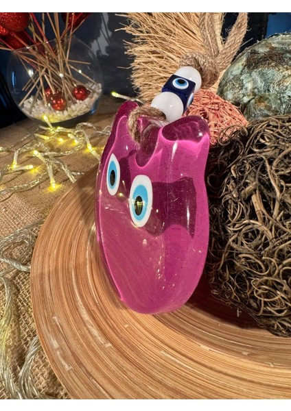 El Yapımı Hediyelik Dekoratif Nazar Boncuklu, Kedi Figürlü Pembe Renk Simli ve İpli 25 cm Cam Duvar Süsü fırsatları