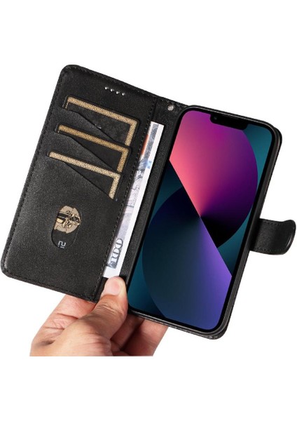 IPhone 13 Mini Için Filp Durumda Preslenmiş Pu Deri Ayrılabilir Siyah Bilezik (Yurt Dışından)