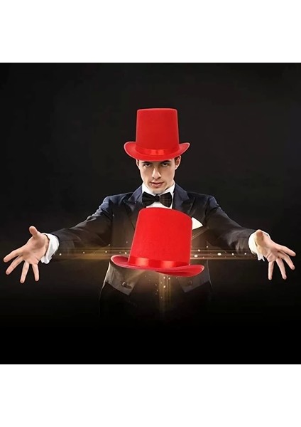 Yetişkinler Için Kırmızı Renk Ringmaster Sihirbaz Şapkası Fötr Şapka 15 cm fiyatları