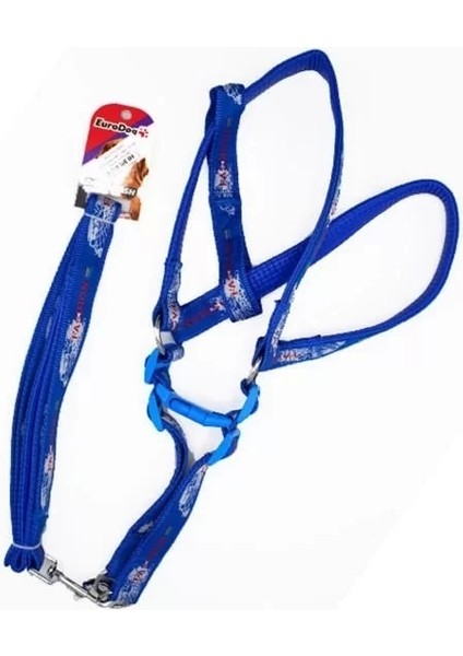 Köpek Uzatma Tasması Ve Göğüs Tasması Takımı Mavi/Beyaz 25 mm 120 cm