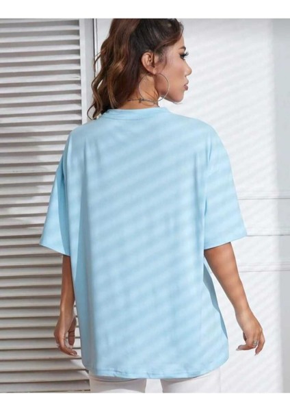 Tiny Heart Baskılı Kadın Oversize Kırmızı Salas T-Shirt Boyfriend