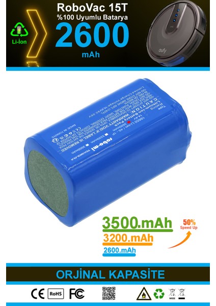 Eufy Robovac 15 T Batarya 14.4V 2600MAH Akıllı Robot Süpürge Pili